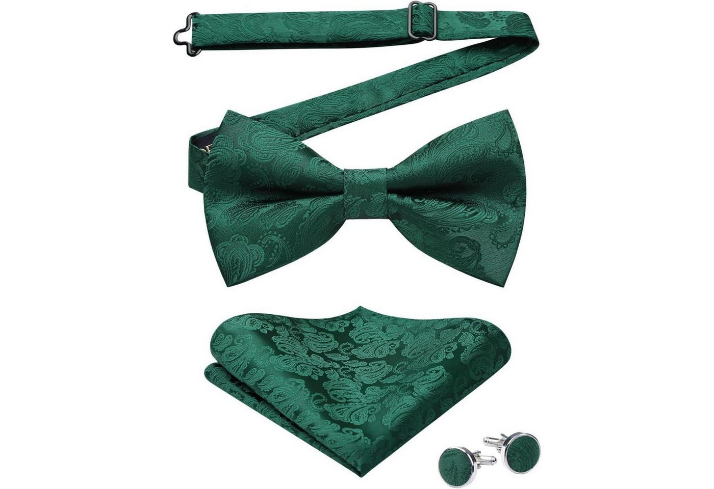 LuxusKollektion Krawatte Fliege Herren Paisley Manschettenknöpfe Set Vorgebunden A-grün von LuxusKollektion