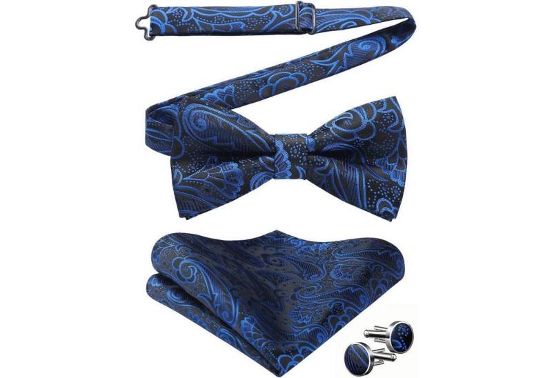 LuxusKollektion Krawatte Fliege Herren Paisley Set Manschettenknöpfe A1-drunkelblau von LuxusKollektion