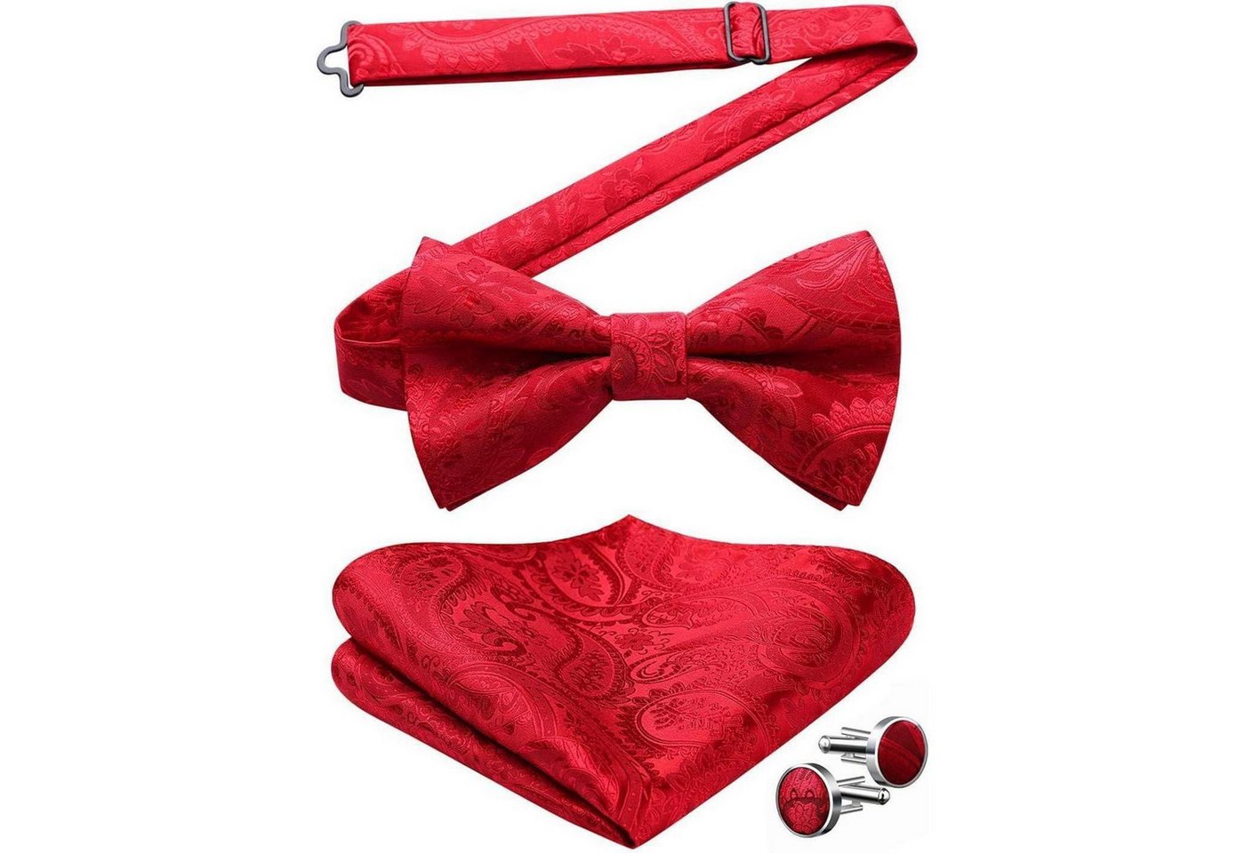 LuxusKollektion Krawatte Fliege Herren Paisley Set Manschettenknöpfe Vorgebunden A1-Rot von LuxusKollektion