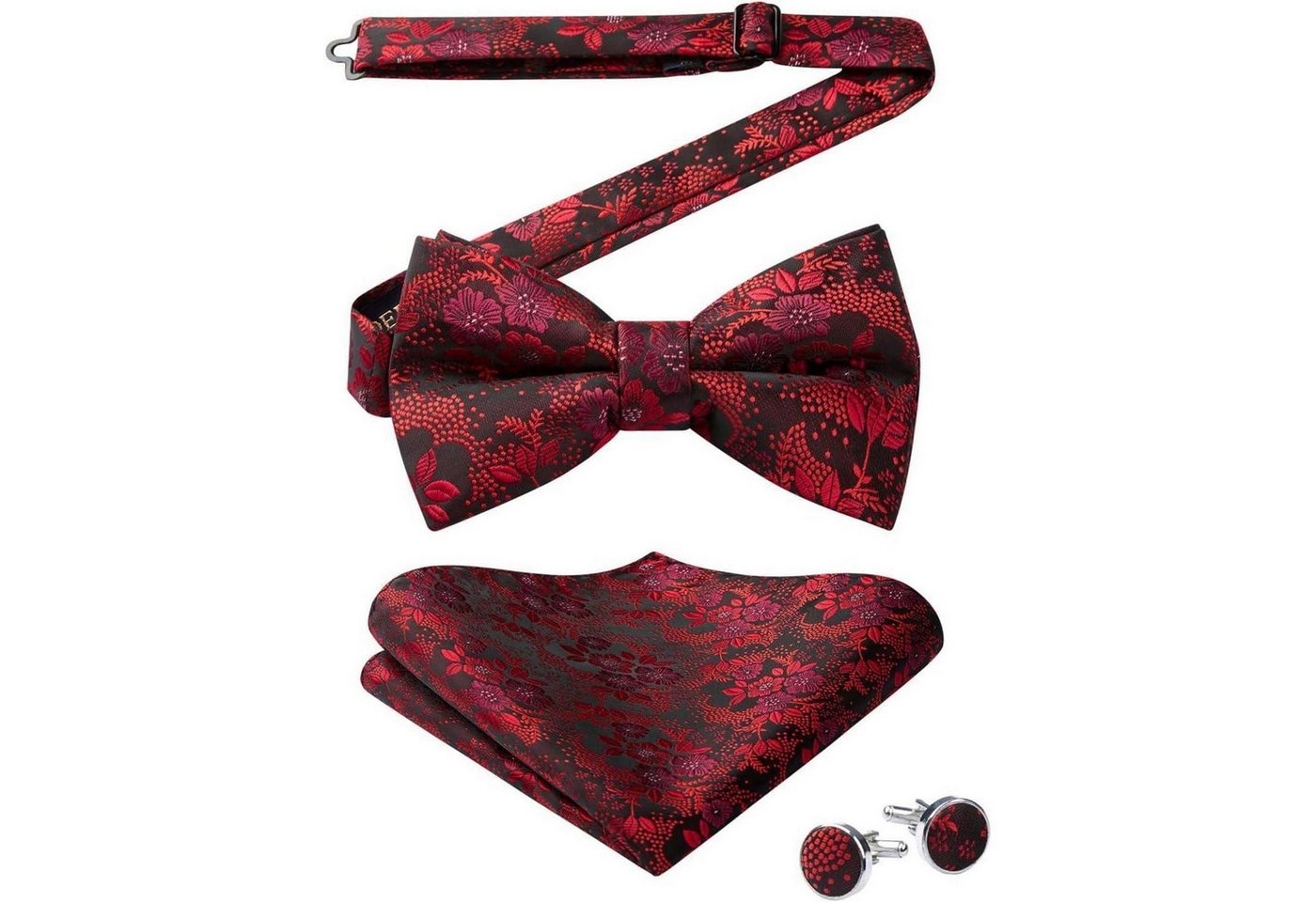 LuxusKollektion Krawatte Fliege Paisley Einstecktuch Manschettenknöpfe Set Herren B1-weinrot von LuxusKollektion