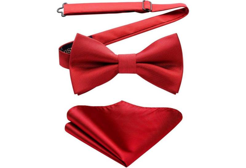 LuxusKollektion Krawatte Fliege Vorgebundene Herren Einstecktuch Set Hochzeit A1-rot von LuxusKollektion