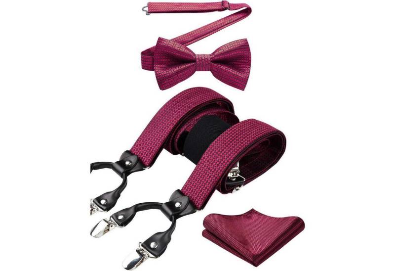 LuxusKollektion Krawatte Hosenträger Herren 3,5 cm 6 Clips Y Form Einheitsgröße Rot Karierte von LuxusKollektion