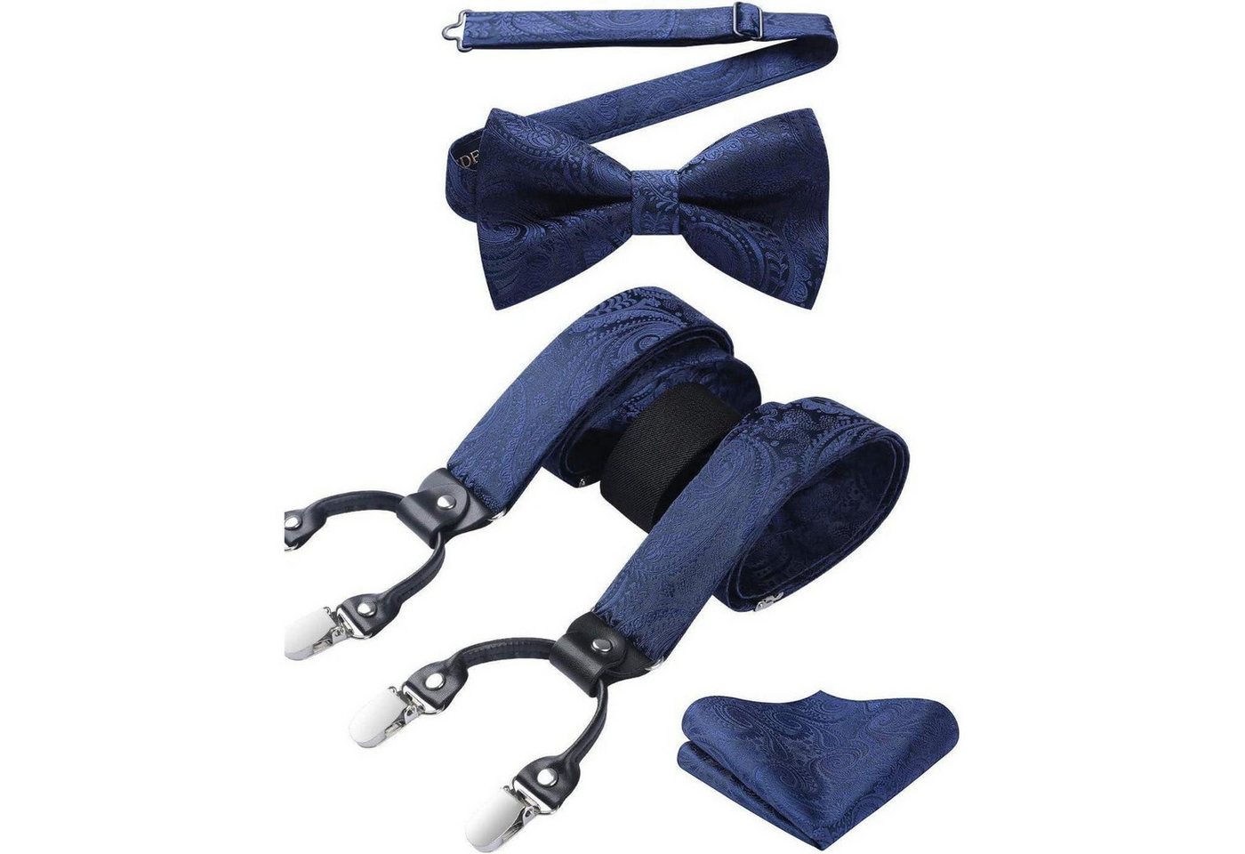LuxusKollektion Krawatte Hosenträger Herren 6 Clips Y Einheitsgröße Navy Blau Paisley von LuxusKollektion