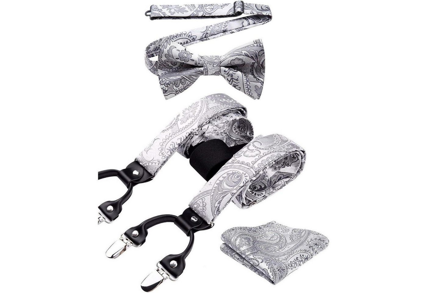 LuxusKollektion Krawatte Hosenträger Herren 6 Clips Y Form Einheitsgröße Silber Grau Paisley LuxusKollektion Krawatte Hosenträger Herren 6 Clips Y Form Einheitsgröße Silber Grau Paisley von LuxusKollektion