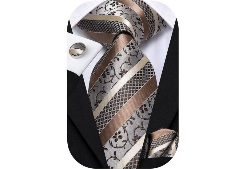 LuxusKollektion Krawatte Krawatte Einstecktuch Herren Set Hochzeitsfeier Champagner streifen von LuxusKollektion