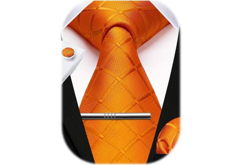 LuxusKollektion Krawatte Krawatte Einstecktuch Manschettenknöpfe Hochzeit Herren Orange von LuxusKollektion