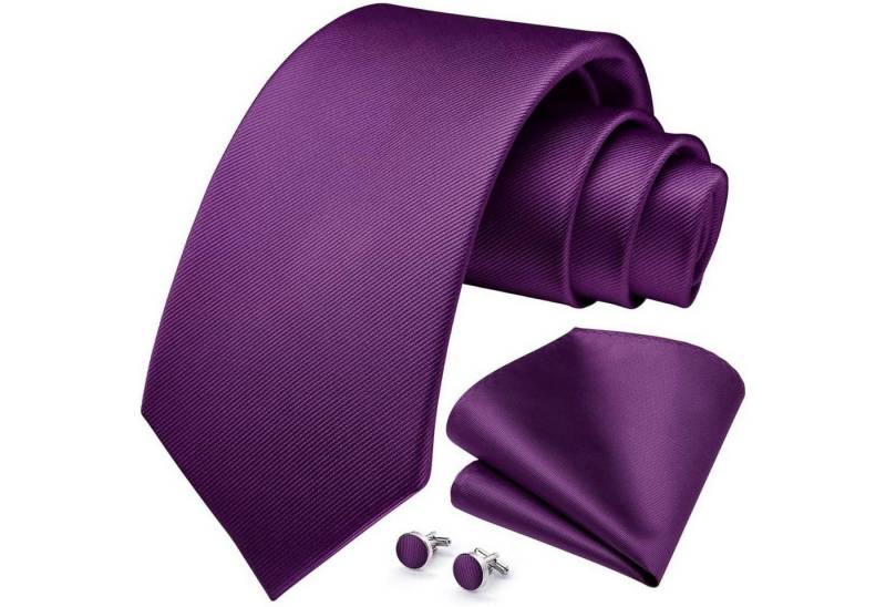 LuxusKollektion Krawatte Krawatte Einstecktuch Manschettenknöpfe Set Herren Hochzeit Lila von LuxusKollektion