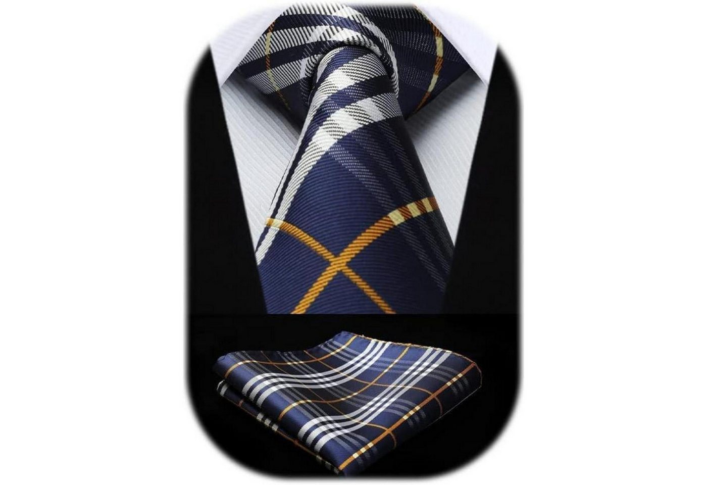 LuxusKollektion Krawatte Krawatte Einstecktuch Set Herren Hochzeit Einheitsgröße Dunkelblau 2 von LuxusKollektion