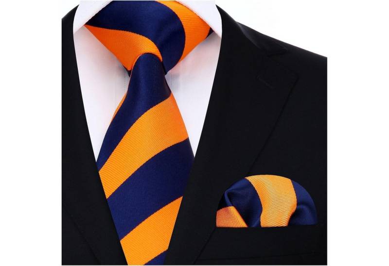 LuxusKollektion Krawatte Krawatte Einstecktuch Set Herren Hochzeit Marineblau und Orange von LuxusKollektion