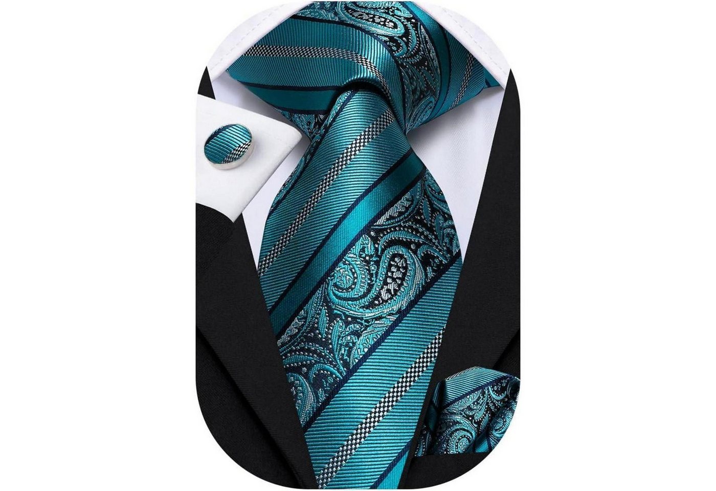 LuxusKollektion Krawatte Krawatte Einstecktuch Set Herren Hochzeitsfeier Blaugrüner Stirpe von LuxusKollektion