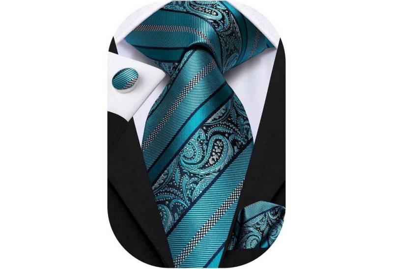 LuxusKollektion Krawatte Krawatte Einstecktuch Set Herren Hochzeitsfeier Blaugrüner Stirpe von LuxusKollektion