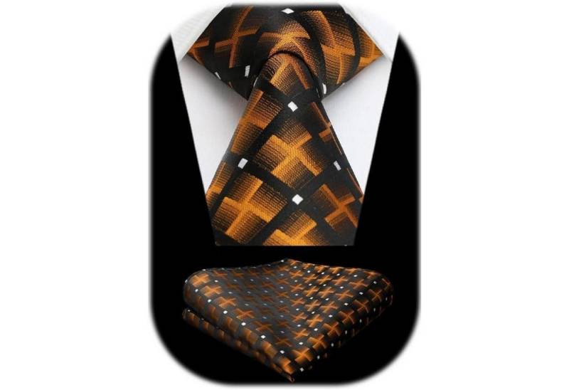 LuxusKollektion Krawatte Krawatte Herren Check Plaid Tupfen Einstecktuch A Orange Kariert von LuxusKollektion