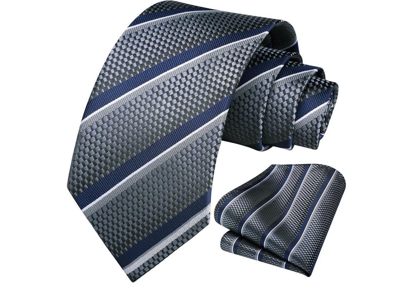 LuxusKollektion Krawatte Krawatte Herren Einstecktuch Hochzeit Set Marineblau Grau von LuxusKollektion