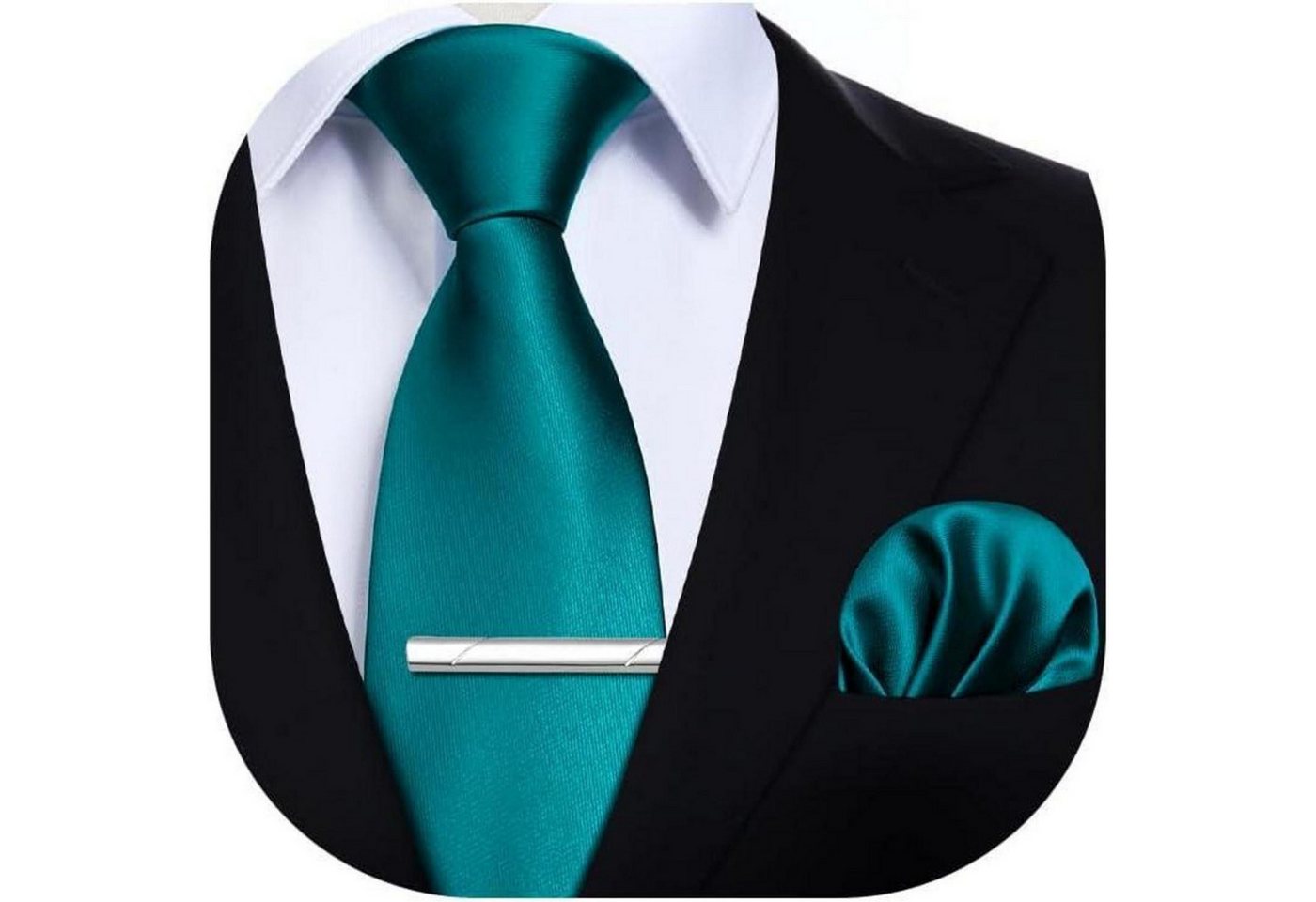 LuxusKollektion Krawatte Krawatte Herren Einstecktuch Krawattenklammer Einheitsgröße Pfaublau von LuxusKollektion