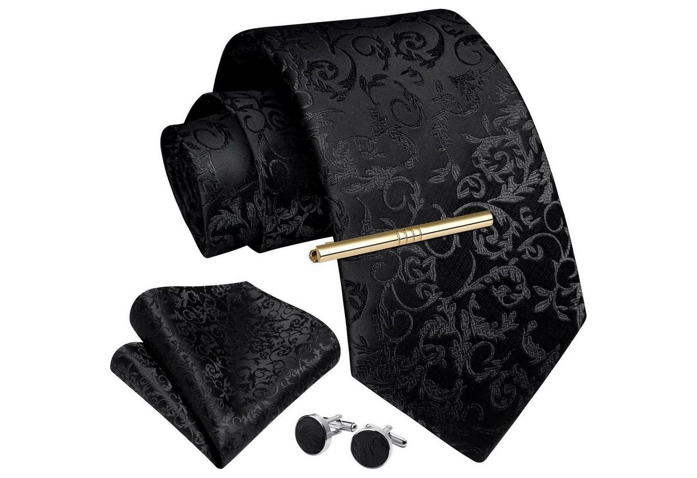 LuxusKollektion Krawatte Krawatte Herren Einstecktuch Krawattenklammer Schwarz-2 Einheitsgröße von LuxusKollektion