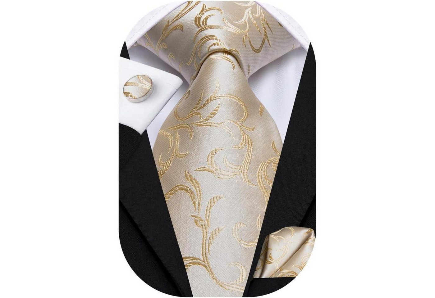 LuxusKollektion Krawatte Krawatte Herren Einstecktuch Set Hochzeitsfeier Champagner Blume von LuxusKollektion