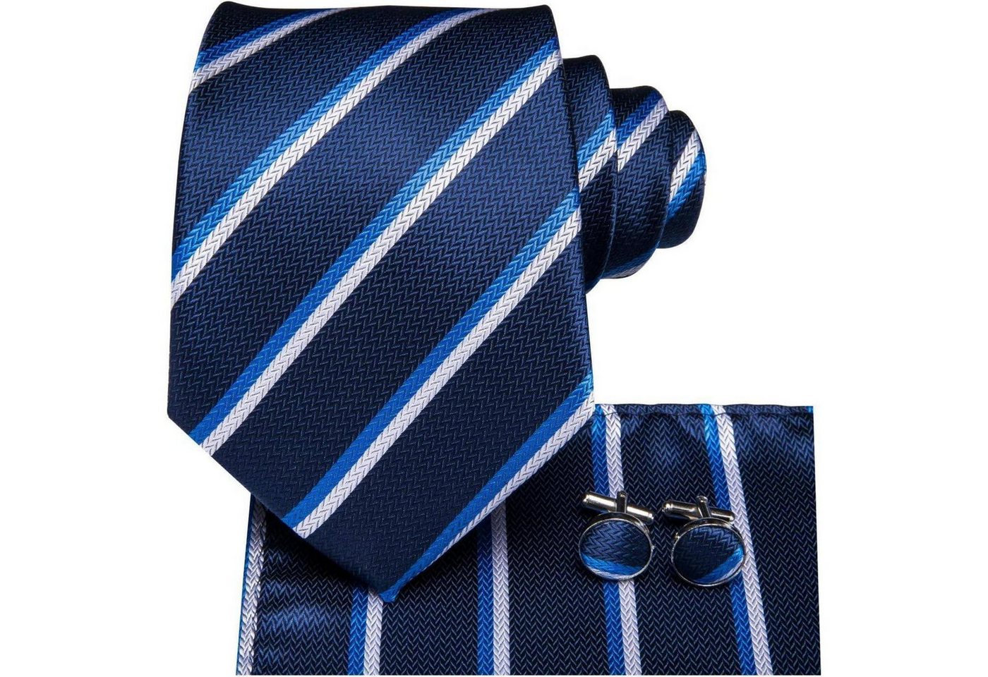 LuxusKollektion Krawatte Krawatte Herren Einstecktuch Set Hochzeitsfeier blau-weißer Streifen von LuxusKollektion