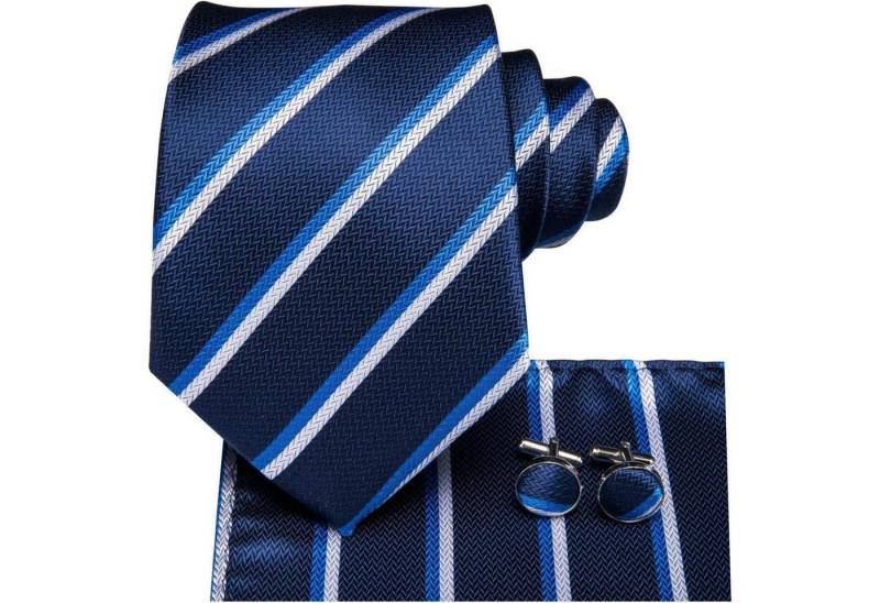 LuxusKollektion Krawatte Krawatte Herren Einstecktuch Set Hochzeitsfeier blau-weißer Streifen von LuxusKollektion
