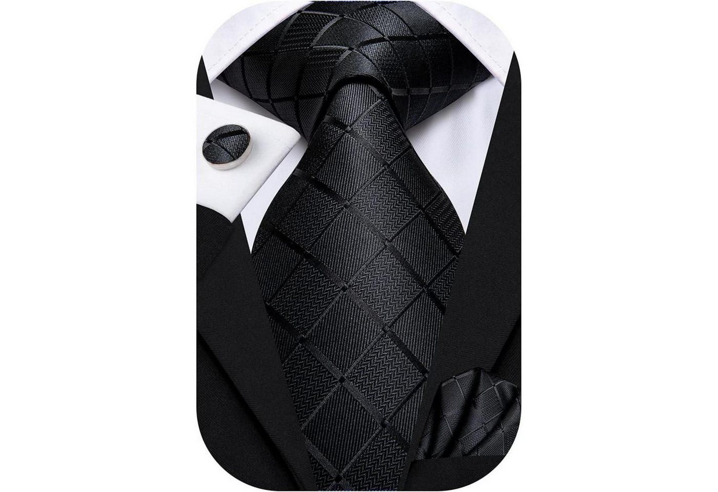 LuxusKollektion Krawatte Krawatte Herren Einstecktuch Set Hochzeitsfeier schwarzes Plaid von LuxusKollektion