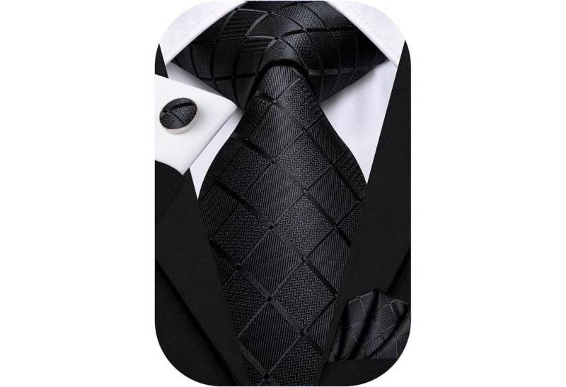 LuxusKollektion Krawatte Krawatte Herren Einstecktuch Set Hochzeitsfeier schwarzes Plaid von LuxusKollektion
