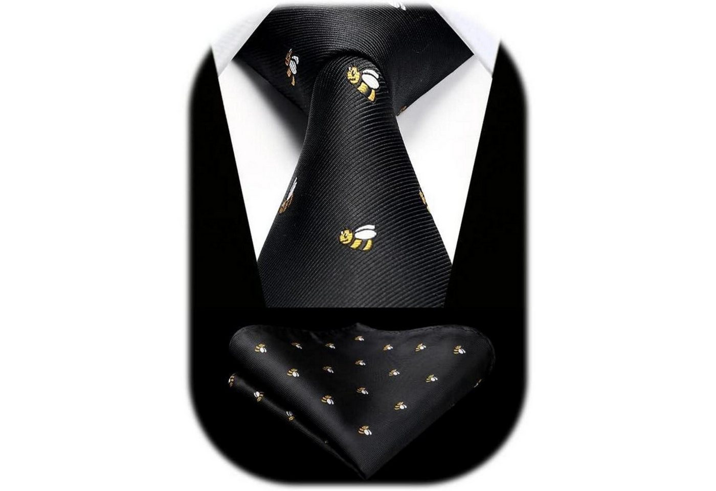 LuxusKollektion Krawatte Krawatte Herren Einstecktuch Set Schwarz Biene Einheitsgröße von LuxusKollektion