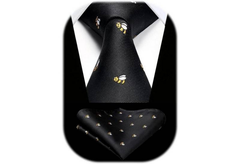 LuxusKollektion Krawatte Krawatte Herren Einstecktuch Set Schwarz Biene Einheitsgröße von LuxusKollektion