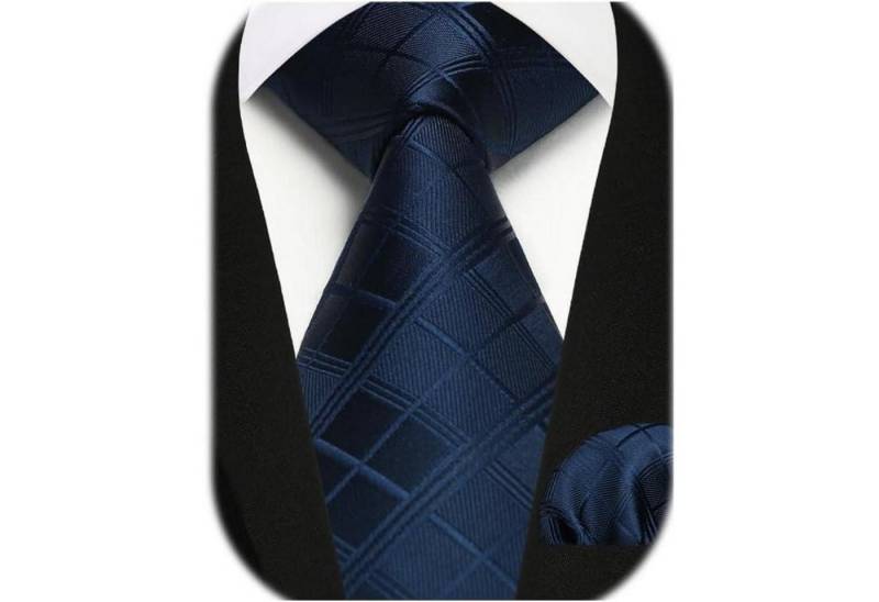 LuxusKollektion Krawatte Krawatte Herren Einstecktuch Set Streifen Anzug Marineblau Checked von LuxusKollektion