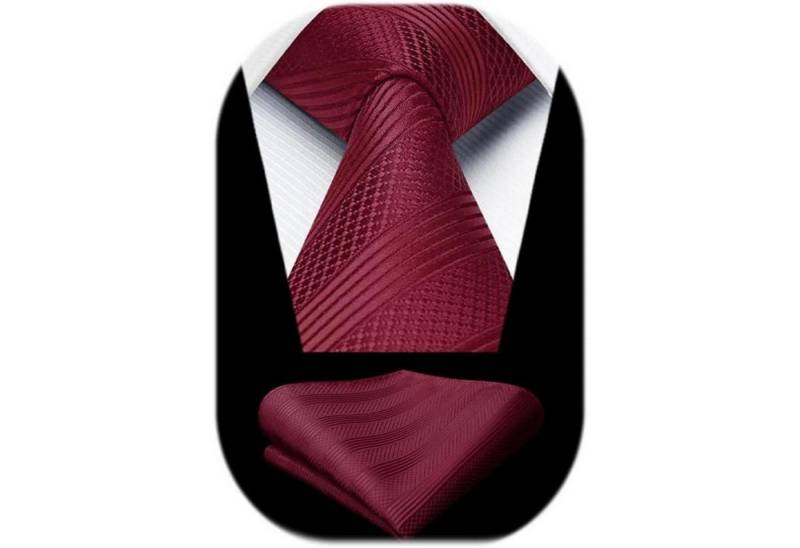 LuxusKollektion Krawatte Krawatte Herren Einstecktuch Set Streifen Anzug Weinrot Streifen-1 von LuxusKollektion