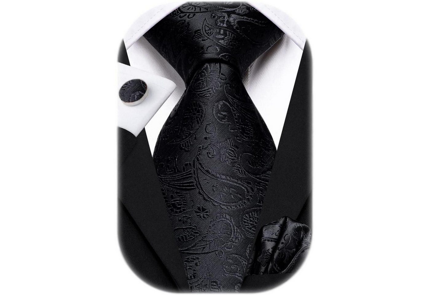 LuxusKollektion Krawatte Krawatte Herren Einstecktuch Set schwarzes Paisley-Blumenmuster von LuxusKollektion