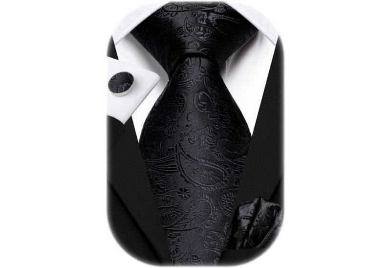 LuxusKollektion Krawatte Krawatte Herren Einstecktuch Set schwarzes Paisley-Blumenmuster von LuxusKollektion