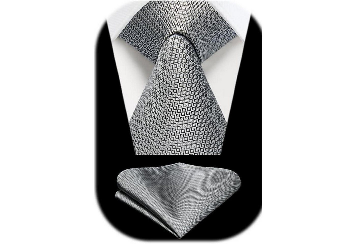 LuxusKollektion Krawatte Krawatte Herren Hochzeit Einfarbig Einstecktuch Set Formell silbergrau von LuxusKollektion