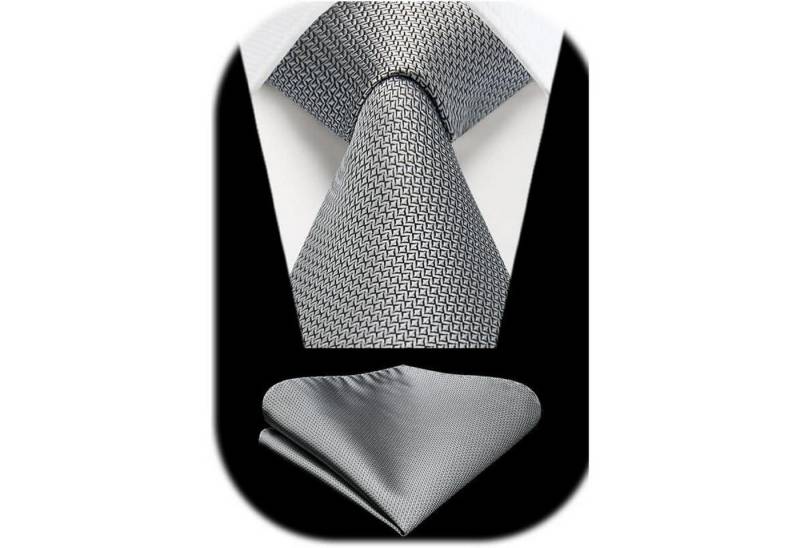 LuxusKollektion Krawatte Krawatte Herren Hochzeit Einfarbig Einstecktuch Set Formell silbergrau von LuxusKollektion