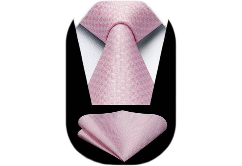 LuxusKollektion Krawatte Krawatte Herren Hochzeit Einstecktuch Hahnentritt Plaid Rosa & Weiß von LuxusKollektion