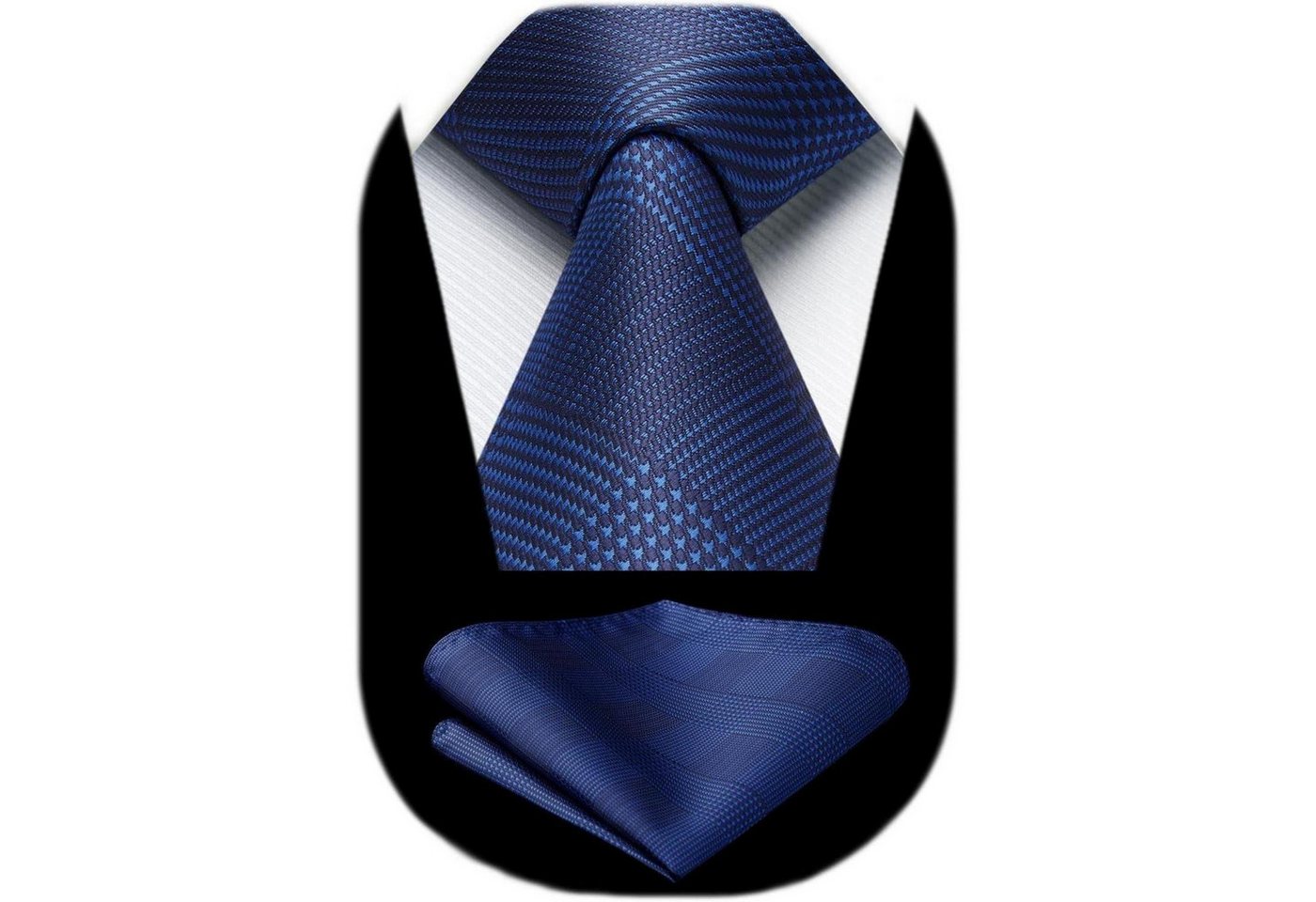 LuxusKollektion Krawatte Krawatte Herren Hochzeit Einstecktuch Hahnentritt Set Blau Marineblau von LuxusKollektion
