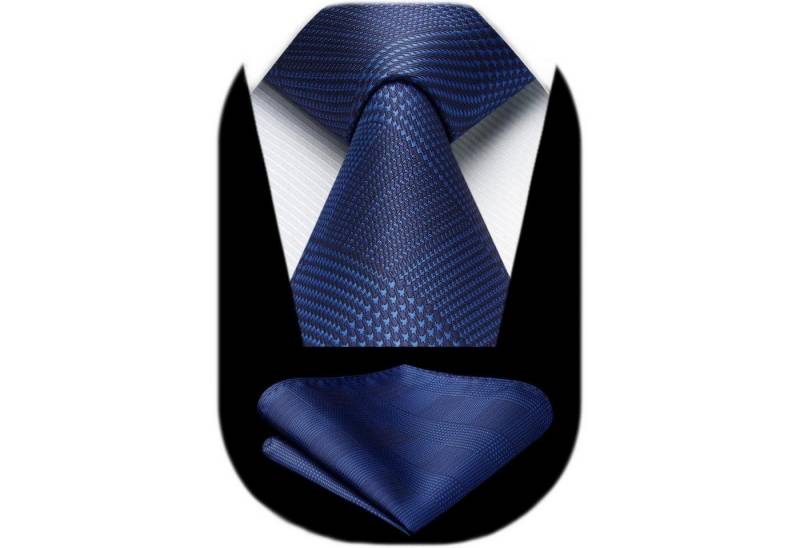 LuxusKollektion Krawatte Krawatte Herren Hochzeit Einstecktuch Hahnentritt Set Blau Marineblau von LuxusKollektion