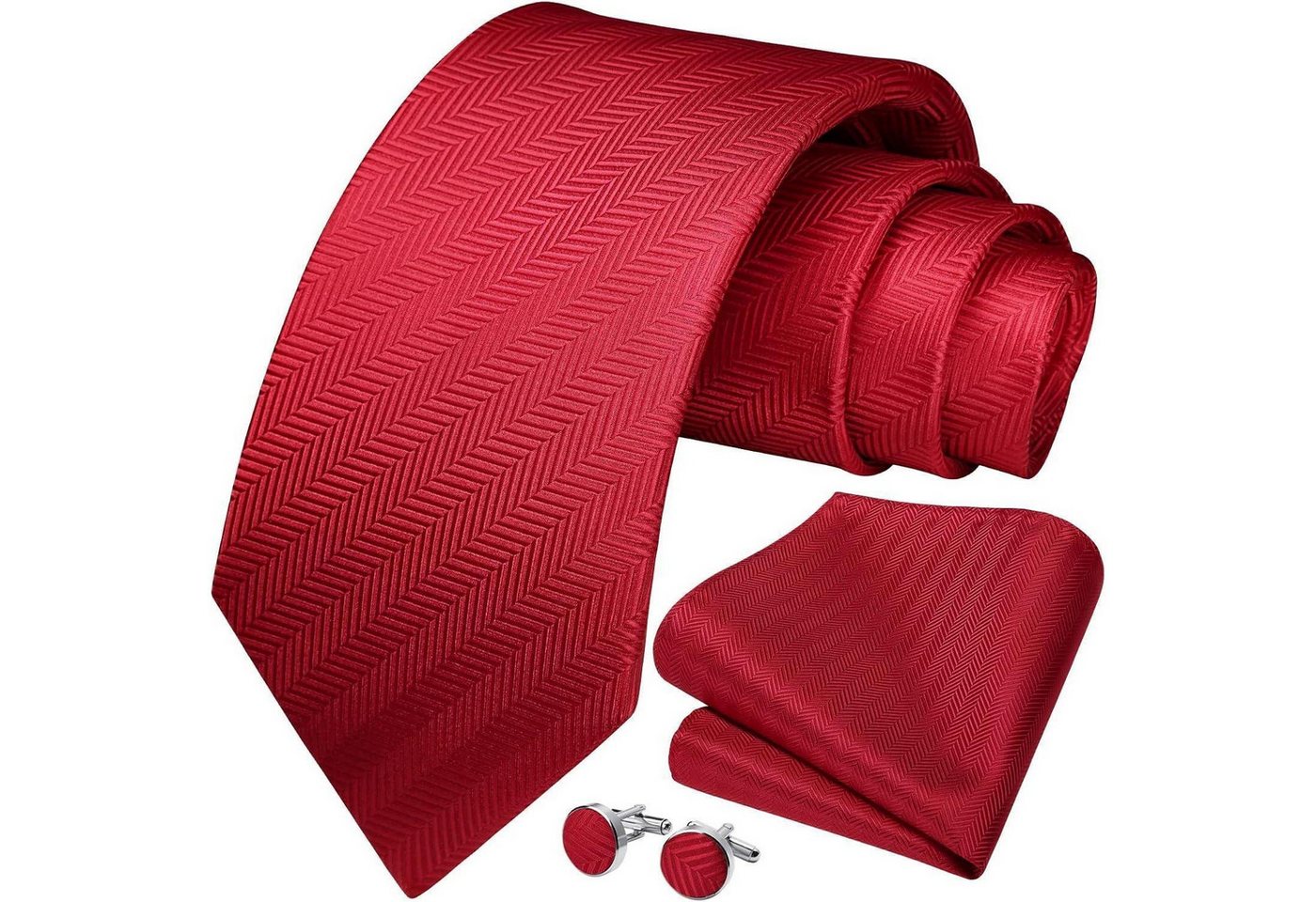 LuxusKollektion Krawatte Krawatte Herren Hochzeit Einstecktuch Manschettenknöpfe Gestreift Rot von LuxusKollektion