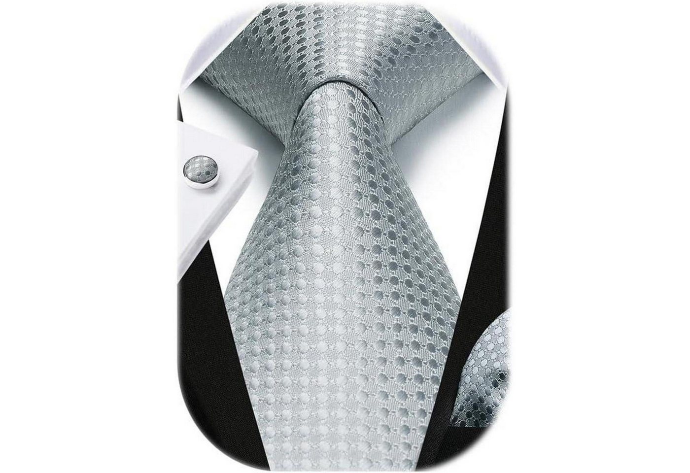 LuxusKollektion Krawatte Krawatte Herren Hochzeit Einstecktuch Manschettenknöpfe Kariert Silber von LuxusKollektion