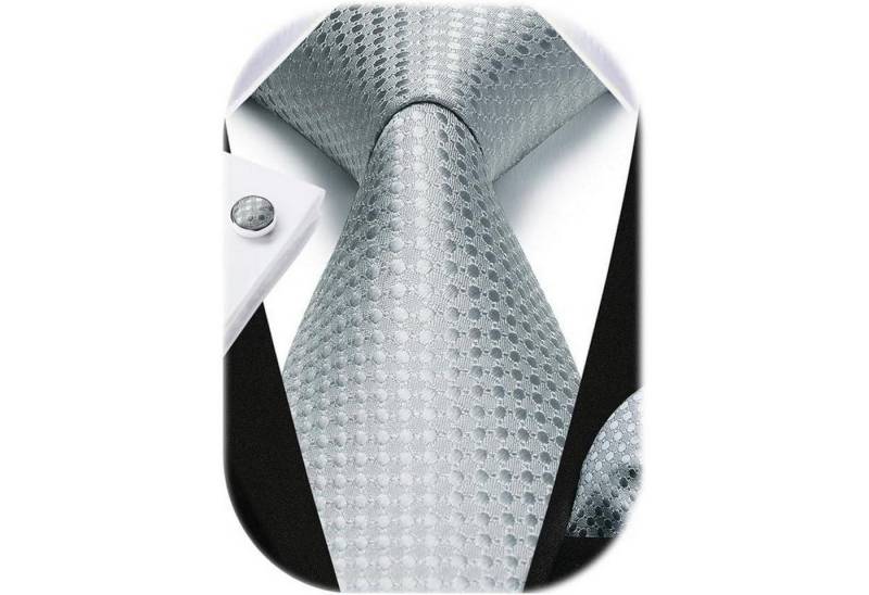 LuxusKollektion Krawatte Krawatte Herren Hochzeit Einstecktuch Manschettenknöpfe Kariert Silber von LuxusKollektion