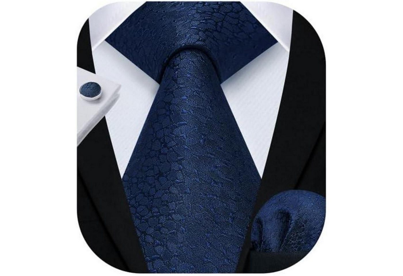 LuxusKollektion Krawatte Krawatte Herren Hochzeit Einstecktuch Manschettenknöpfe Marineblau-1 von LuxusKollektion