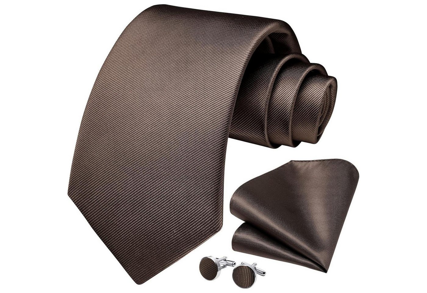 LuxusKollektion Krawatte Krawatte Herren Hochzeit Einstecktuch Manschettenknöpfe Set Braun von LuxusKollektion