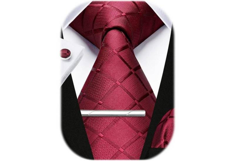 LuxusKollektion Krawatte Krawatte Herren Hochzeit Einstecktuch Manschettenknöpfe Set Burgund von LuxusKollektion
