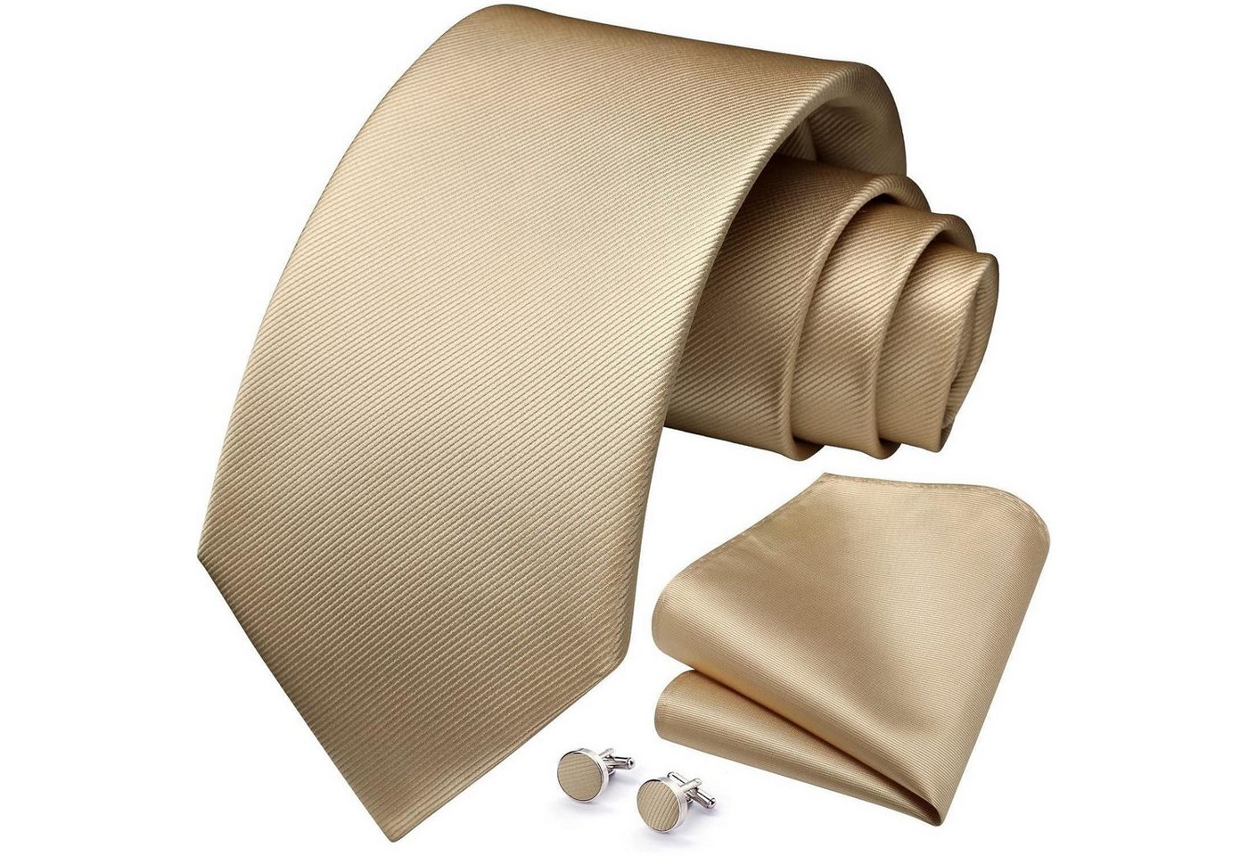 LuxusKollektion Krawatte Krawatte Herren Hochzeit Einstecktuch Manschettenknöpfe Set Champagner von LuxusKollektion