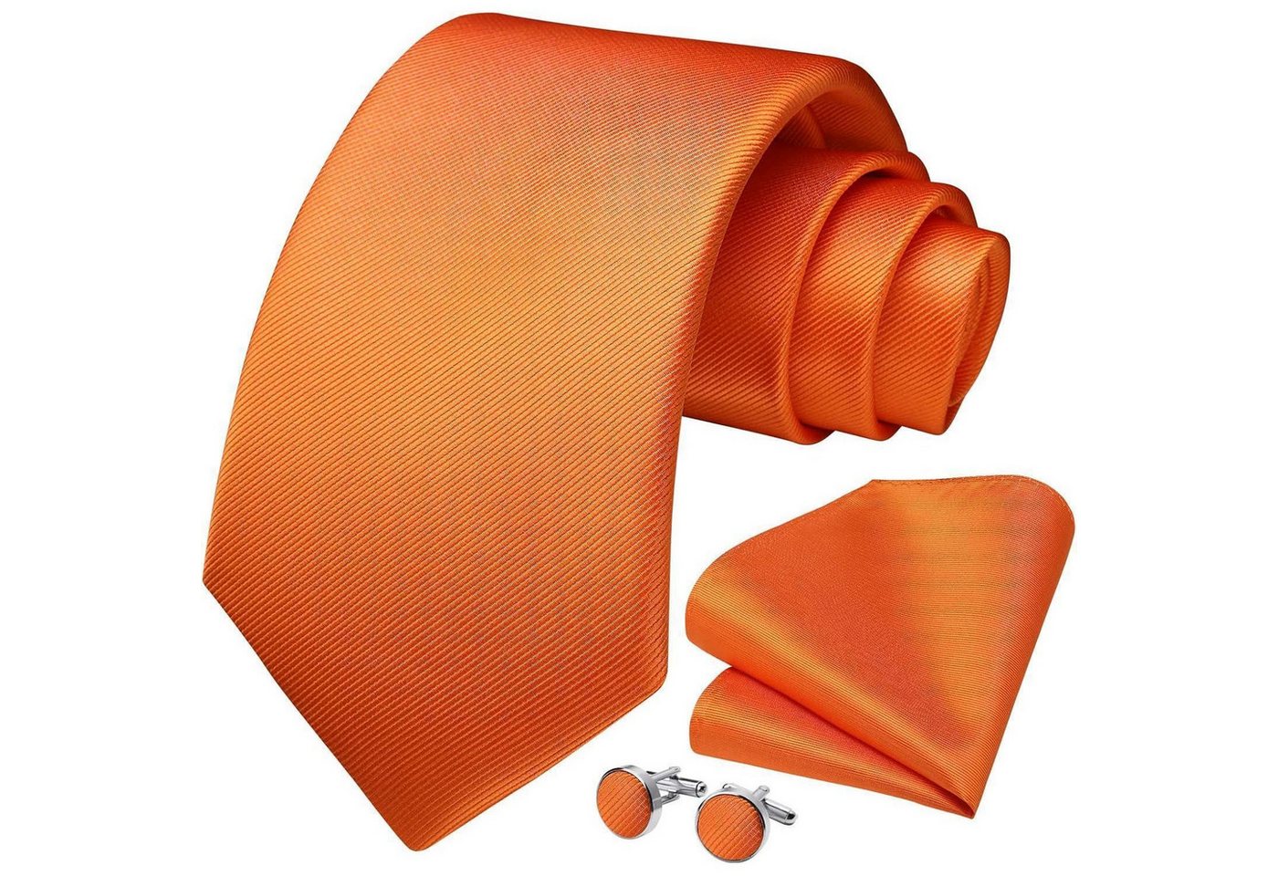 LuxusKollektion Krawatte Krawatte Herren Hochzeit Einstecktuch Manschettenknöpfe Set Orange von LuxusKollektion