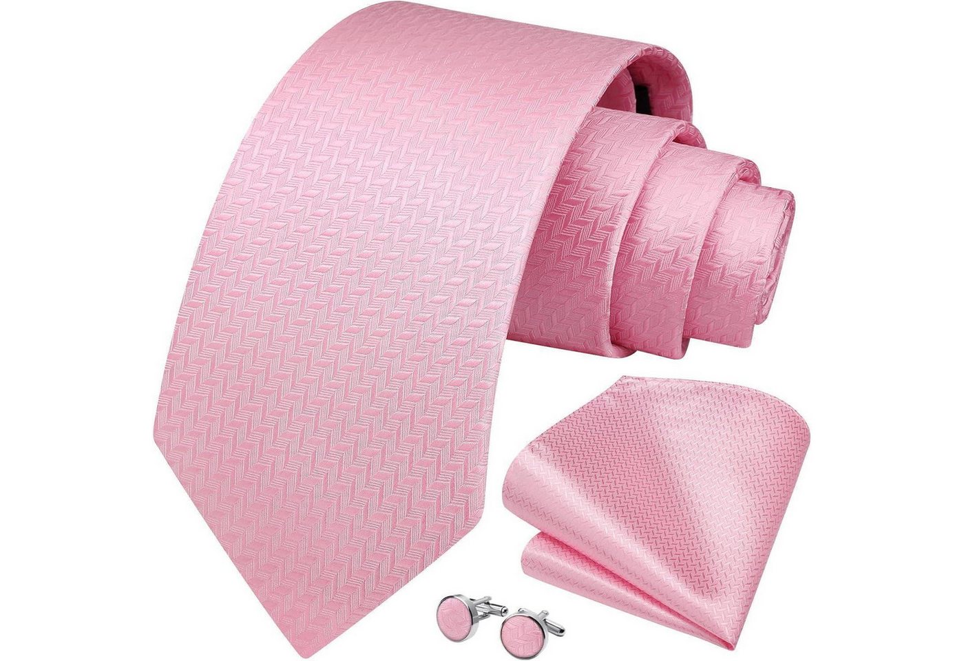 LuxusKollektion Krawatte Krawatte Herren Hochzeit Einstecktuch Manschettenknöpfe Set Rosa-5 von LuxusKollektion