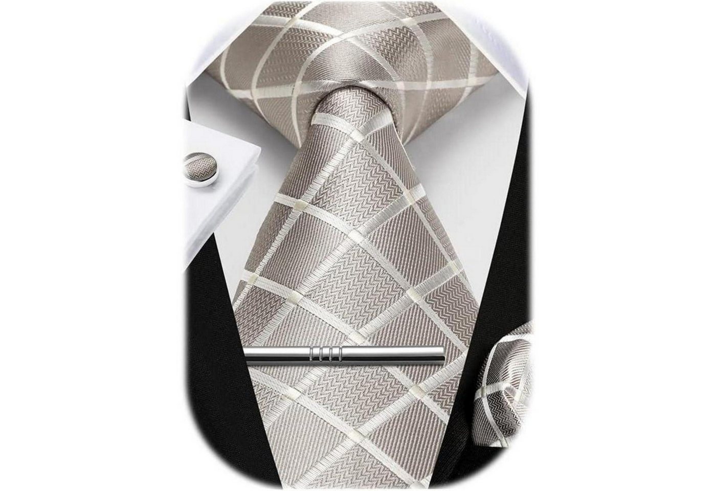 LuxusKollektion Krawatte Krawatte Herren Hochzeit Einstecktuch Manschettenknopf Champagner von LuxusKollektion