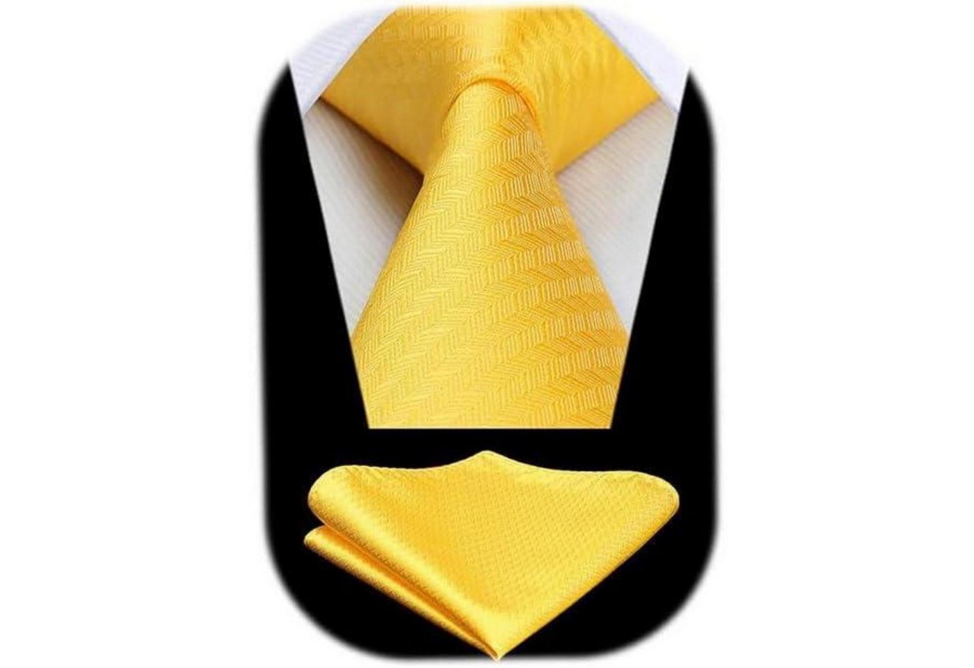 LuxusKollektion Krawatte Krawatte Herren Hochzeit Einstecktuch Plaid Hahnentritt Set Gelb von LuxusKollektion