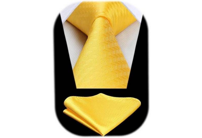 LuxusKollektion Krawatte Krawatte Herren Hochzeit Einstecktuch Plaid Hahnentritt Set Gelb von LuxusKollektion