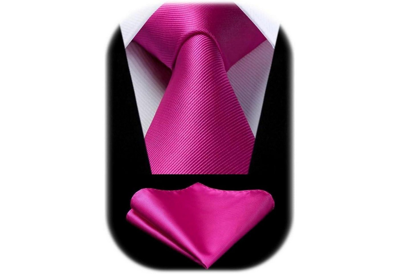 LuxusKollektion Krawatte Krawatte Herren Hochzeit Einstecktuch Set A2 Fuchsia Rosa von LuxusKollektion