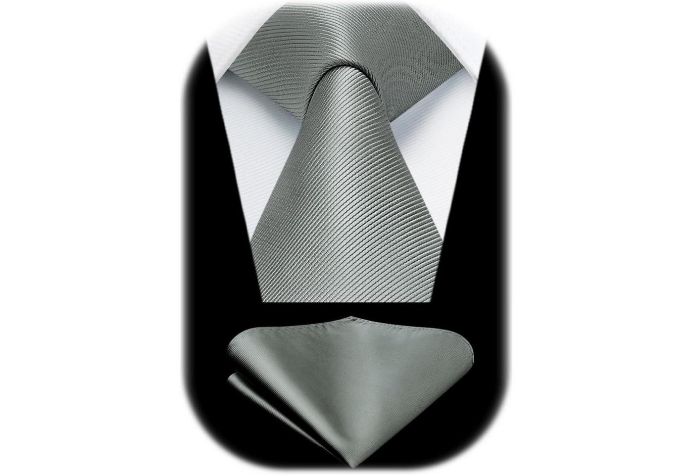 LuxusKollektion Krawatte Krawatte Herren Hochzeit Einstecktuch Set I- Grau von LuxusKollektion