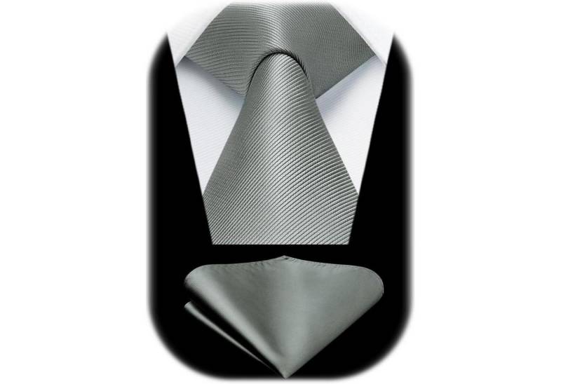 LuxusKollektion Krawatte Krawatte Herren Hochzeit Einstecktuch Set I- Grau von LuxusKollektion